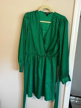 Express Emerald Green Long Sleeve Wrap Dress